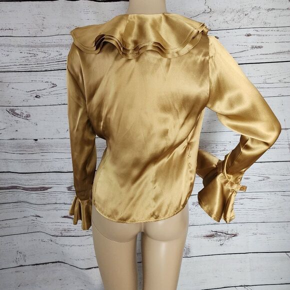 New Folio Saks Fifth Avenue Gold Silk Wrap Blouse 6 - Picture 2 of 9